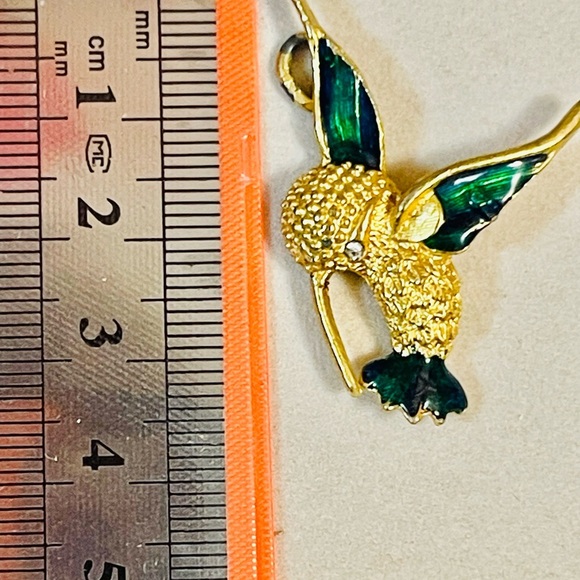 VTG Hummingbird Pendant Jewelry Green Enamel - Picture 2 of 4